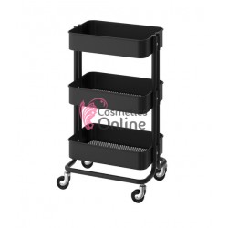 Ucenic pentru salon cu 3 rafturi din metal, model Riga, culoare neagra